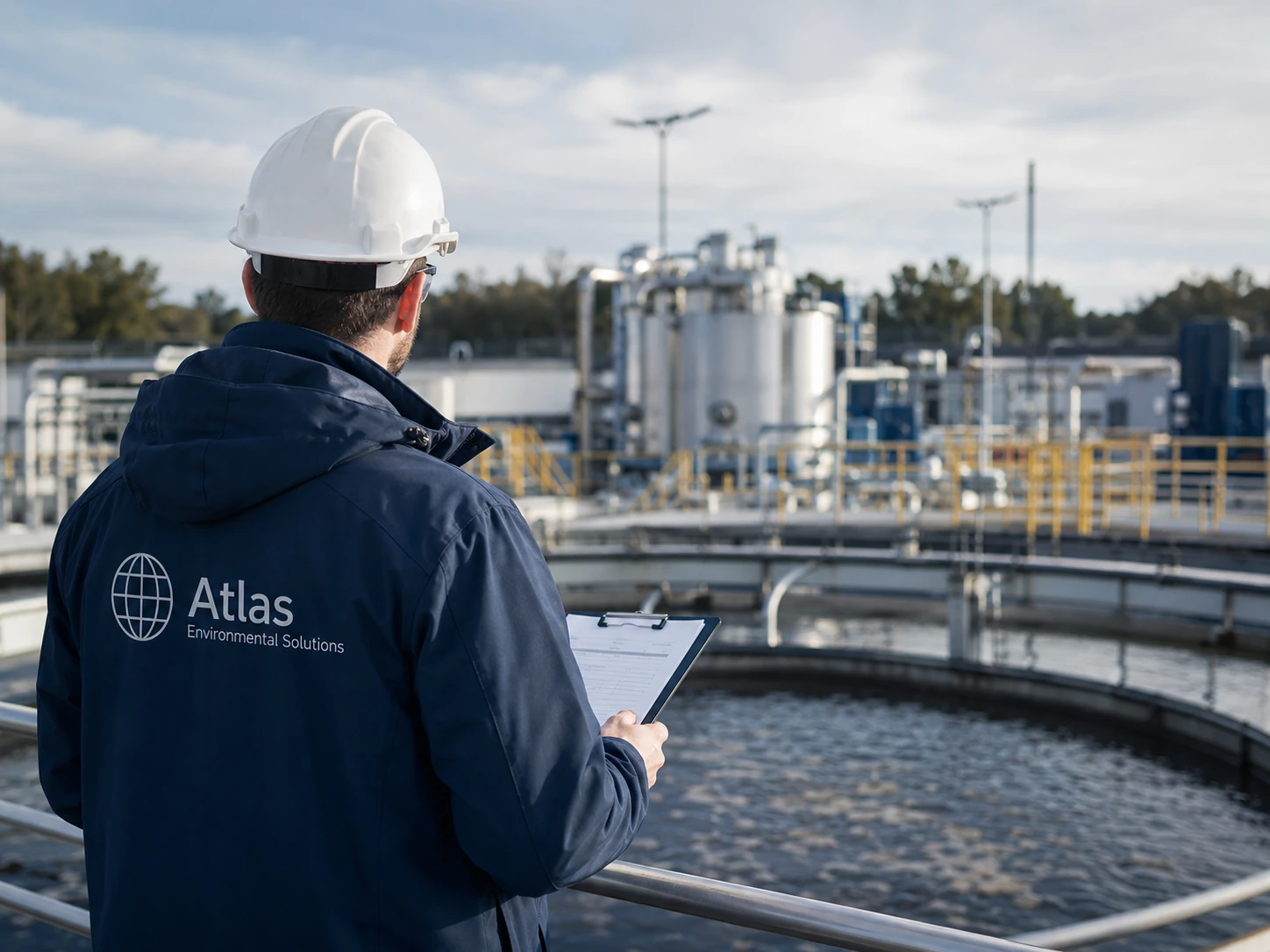 Atlas environmental professional reviewing facility operations.